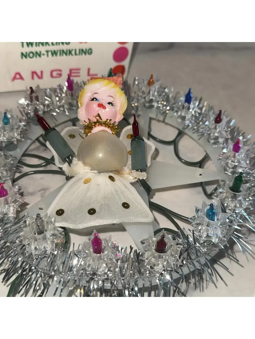 Vintage 1978 Yuletide Twinkling Angel Christmas Tree Topper Star Reflector Light